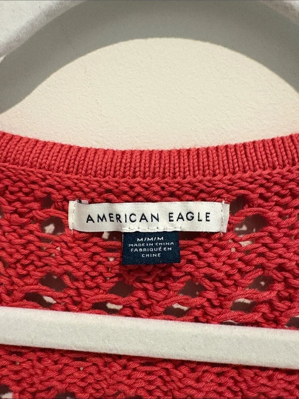 American Eagle Outfitters Cropped Open-Knit V-Neck Sweater - Crimson Red